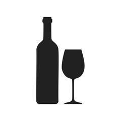 Black Silhouette of Wine Bottle and Glass drink beverage