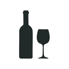 Black silhouette of wine bottle and wine glass drink