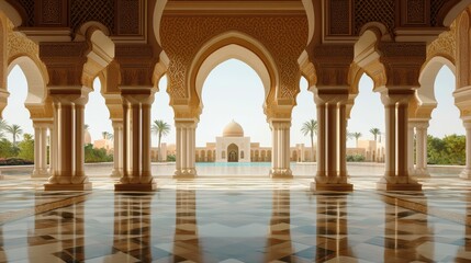Obraz premium Grand Mosque Interior with Arched Columns and Light 