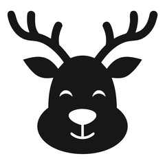 Happy Black Silhouette of a Reindeer Face antlers icon