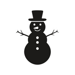 Simple Black Snowman Icon With Top Hat And Stick Arms