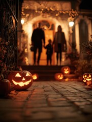 Halloween Night: Glowing Jack-o'-Lanterns and Family Path