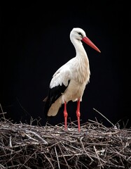 Stork stands in nest