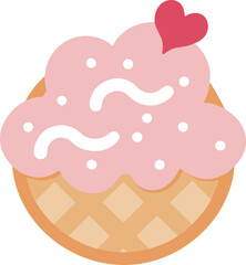 Cute waffle with strawberry whipped cream and heart topping vector illustration scalable eps icon