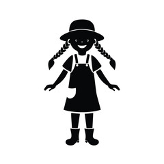 Black Silhouette Of A Girl In Overalls And Hat child