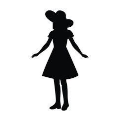 Black Silhouette of a Girl in a Dress and Hat Keywords: girl, silhouette, black, white