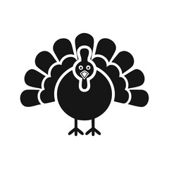 Black silhouette of a turkey with fanned tail feathers and eyes