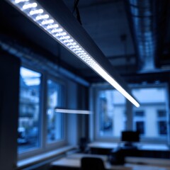 Modern Office with Cool Blue LED Linear Lighting