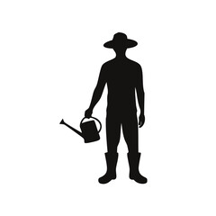 Farmer Silhouette With Watering Can Keywords: farmer, silhouette, man, watering can, garden