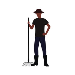 Man with Rake and Hat on White Background farmer gardener