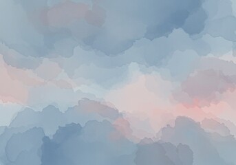 Abstract Watercolor Sky - Soft Hues of Blue and Pink.