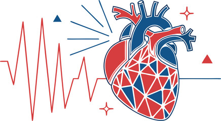 Polygonal 3D heart shape constructed with interconnected triangular facets, symbolizing love and passion.
