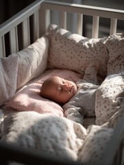 Serene Baby Sleep in Cozy Crib Sunlight