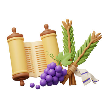 3d torah scroll, grapes, lulav, etrog clip art preview