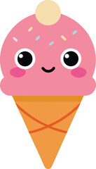Kawaii ice cream cone vector illustration cute strawberry sweet dessert scalable eps icon
