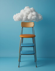 Target business concept with clouds stacked chairs on blue sky background.