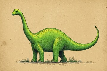 Dinosaurier Illustration. Green Aged Comic Drawing from Stone Age