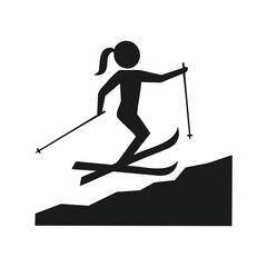 Fototapeta premium Woman skiing silhouette over rocky terrain female skier
