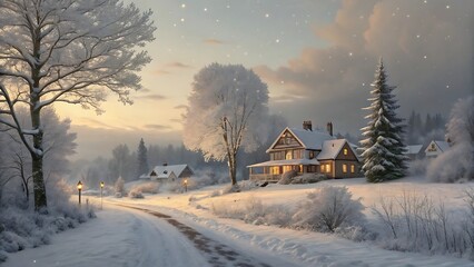 Festive Christmas Holiday Background with Winter Snow and Decorations