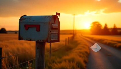 an old, rusty metal mailbox on a rural road, created with generative ai