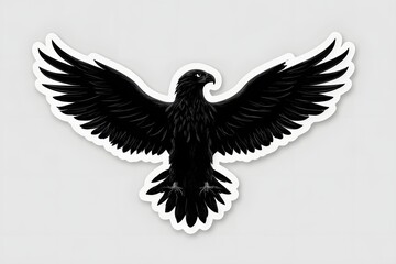 Black Eagle Sticker with Spread Wings on White Background for Wildlife or Nature Decor
