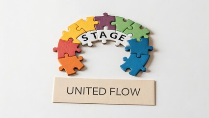 Colorful Puzzle Pieces Forming a Stage for United Flow Concept