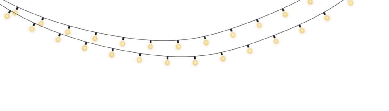Decorative string lights with glowing bulbs on transparent background, perfect for Christmas, New Year, holiday party, wedding, celebration, festival decor, banner, card, or invitation design elements
