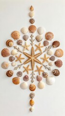 Decorative Starfish and Shells Arrangement on White Background