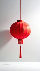 Cinematic Macro Shot of a Red Chinese Lantern with White Textured Background Festive Celebration Decoration Light Play and Shadow