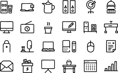 office workspace line icon set 