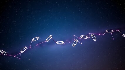 Pill-shaped constellations transforming into energy waves across stars.