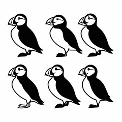 Naklejka premium Six adorable atlantic puffins in a neat arrangement, a delightful seabird illustration