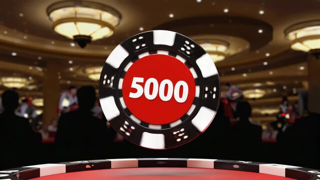 High stakes poker chip in casino setting for game night excitement