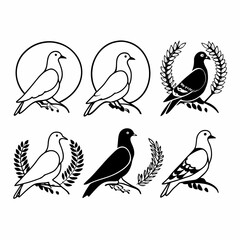 Obraz premium Collection of six pigeon illustrations in various poses vector art