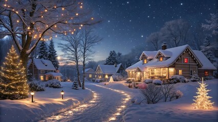 Festive Christmas Holiday Background with Winter Snow and Decorations

