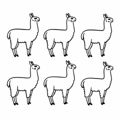 Fototapeta premium Collection of six llama silhouettes vector illustration of llama