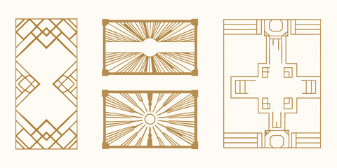Collection of art deco geometric patterns and decorative elements in gold and cream colors