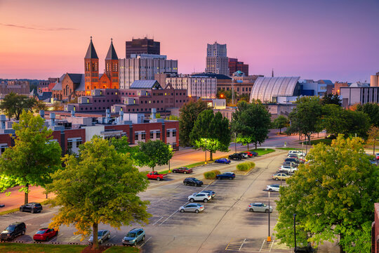 Akron, Ohio, USA. Cityscape image of Akron, Ohio, USA at beautiful autumn sunset.