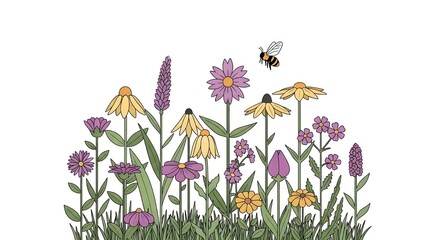 beautiful wildflowers and a bumblebee in blossom