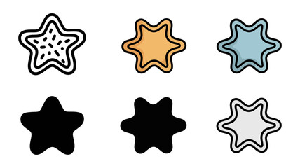 Obraz premium Vector art of collection of six star shapes in different styles and colors