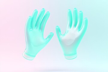Obraz premium Floating surgical gloves isolated on pastel background - medical and healthcare concept