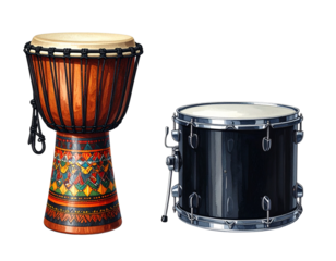 Mixed Drum Instrument Variations Assortment, isolated on transparent background