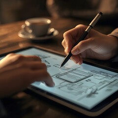 Designer POV Sketching Product Concept on Tablet with Stylus Pen