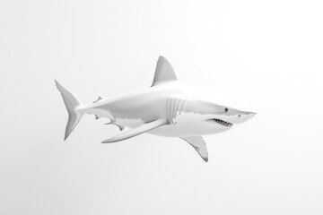 Fototapeta premium Realistic great white shark depiction on minimalist white background for marine life concepts