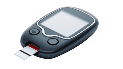 Diabetes blood glucose meter with strips, created AI, PNG