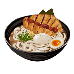 grilled chicken breast with vegetables and noodle with soft broiled egg,chicken katsudon, katsudon, udon, vector katsudon vector katsu with ramen 