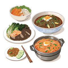 Korean traditional food stone bowl bibimbap vegetarian vector 