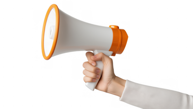 Person with megaphone announces Black Friday deals, created AI, PNG