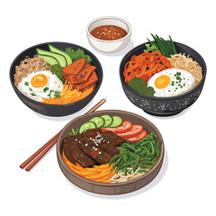 Korean traditional food stone bowl bibimbap vegetarian vector 
