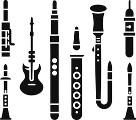 Vector woodwind instrument icons bundle for music design projects